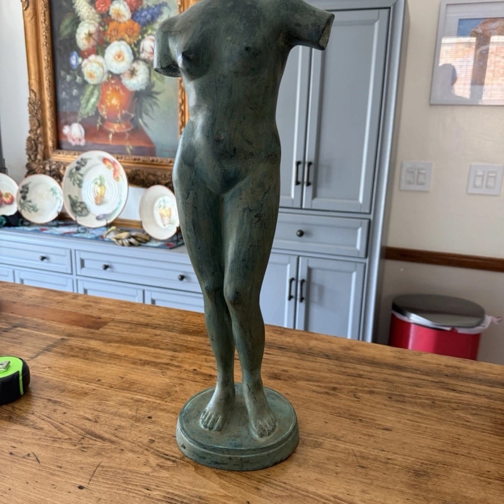 Elegant Green Bronze Antique Nude Torso Sculpture